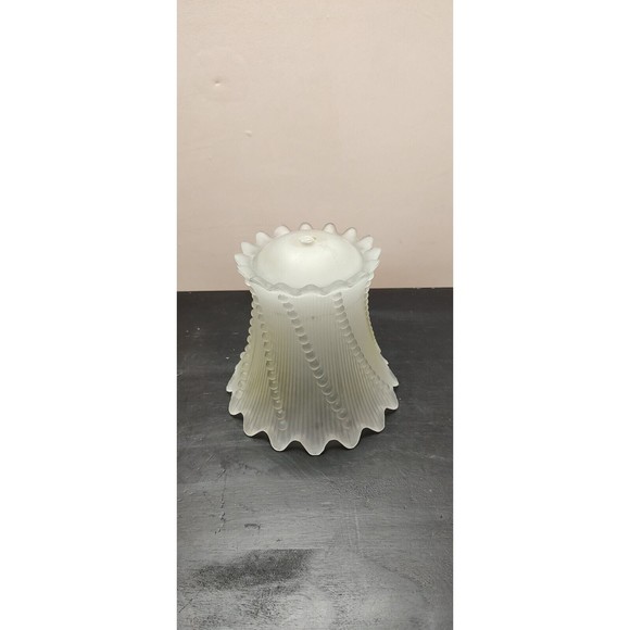 Vintage 6.25"  Frosted Glass Boudoir Lamp Shade Scallop Edge Swirl Dot - Picture 7 of 12